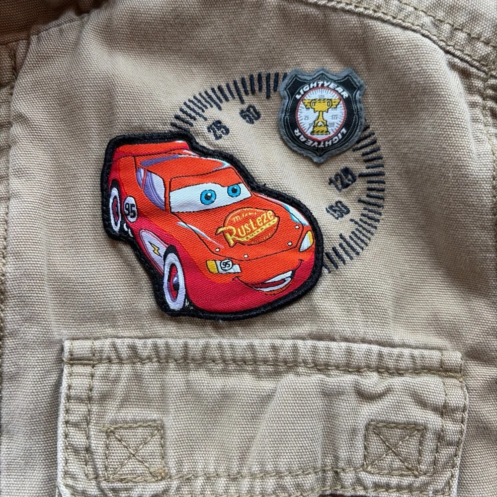 DISNEY STORE Boys Lightning McQueen Cars Beige Tan Cargo Jacket Large Piston Cup